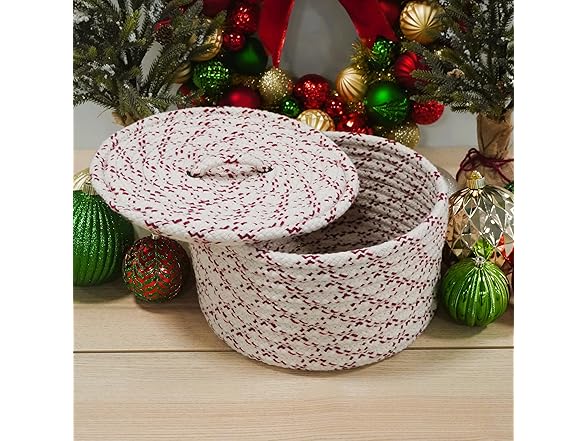 Holiday Wool Lidded Crock Basket - Red
