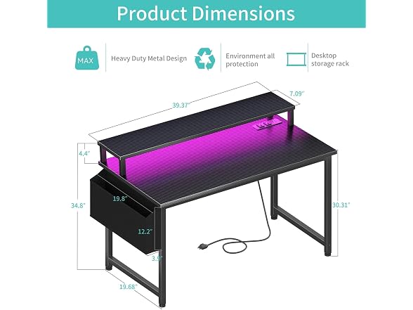 Lufeiya 40in Gaming Desk w/LED Lights