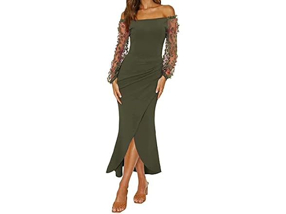 Btfbm Women (M) Elegant Off Shoulder Dresses Army