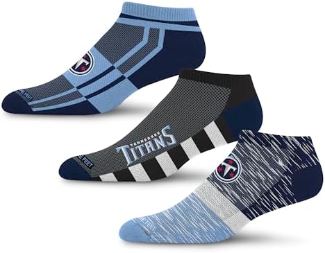 For Bare Feet NFL TENNESSEE TITANS Stripe Stack 3 Pack Ankle Sock Team Colors Large