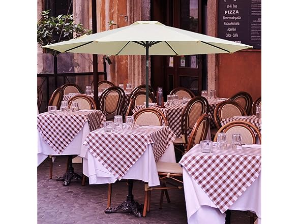 YSSOA 9' Patio Umbrella with 8 Sturdy Ribs, Beige
