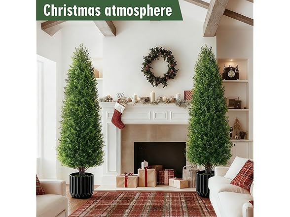 Set of 2 4FT Artificial Cedar Topiary Trees