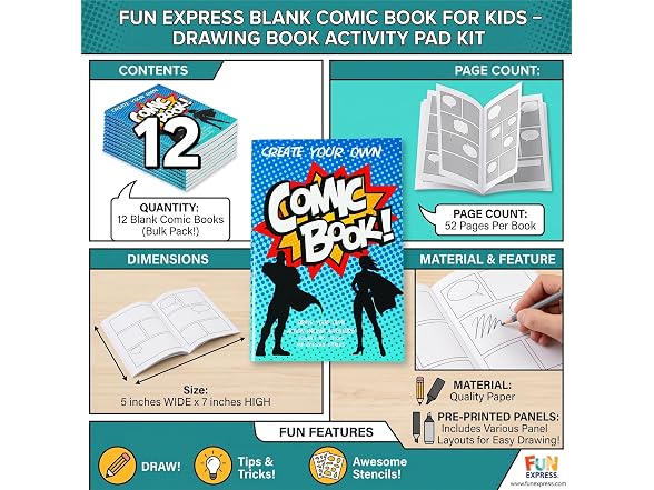 Fun Express Blank Comic Book for Kids Ages