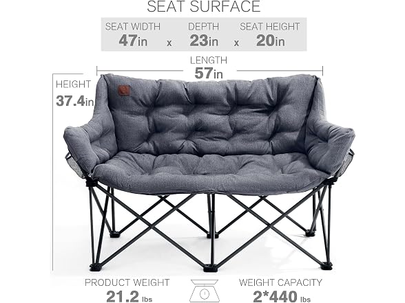 EVER ADVANCED Light Grey Double Camping Chair