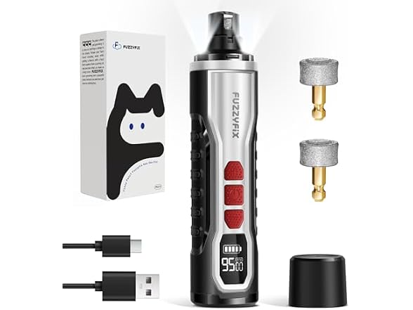FuzzyFix Dog Nail Grinder, Nail Clippers with LED Light