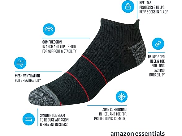 Amazon Essentials Men 6-pack Performance Tab Socks