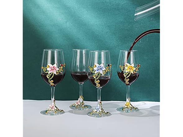 Enamel Flower Gin Balloon Glass Wine (Purple lily)