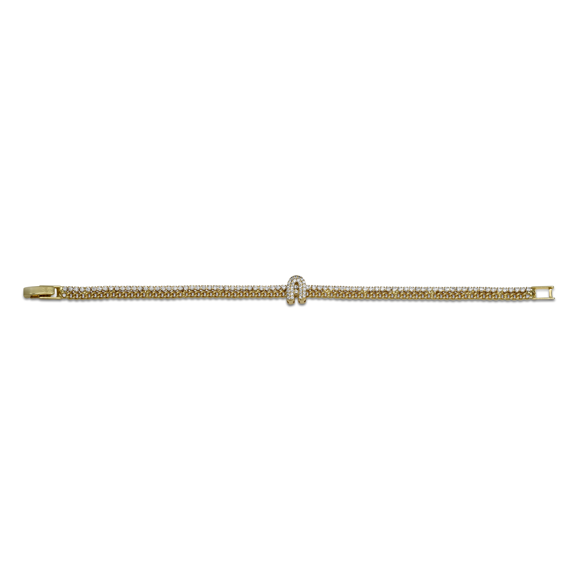 18K Gold Initial Tennis Cuban Bracelet - Gallery 9