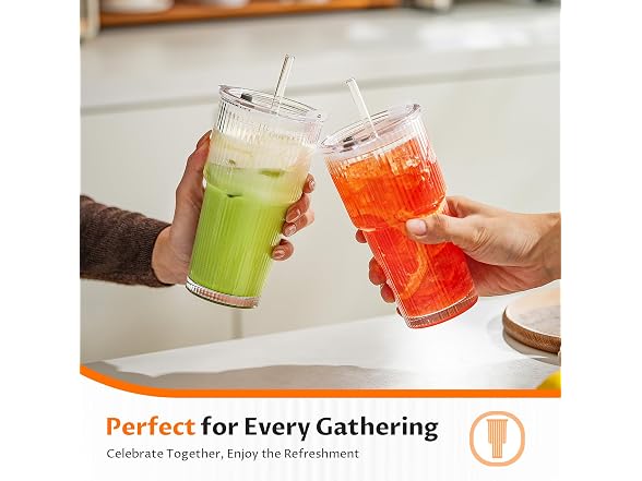 VA1KENE 20oz Glass Iced Coffee Cups, 2pk