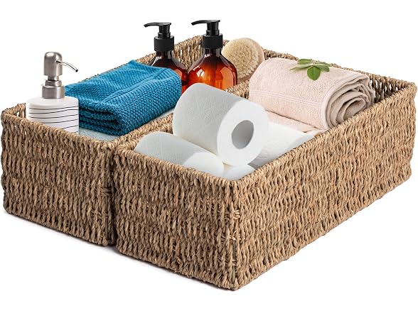 Suptinwear Narrow Wicker Storage Basket Set of 2
