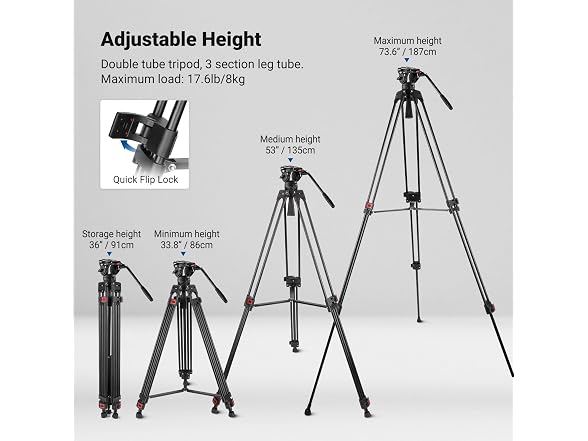 NEEWER 74in Video Tripod with Fluid Head TP74 (SHORTEN TITLE - ASHLYN)