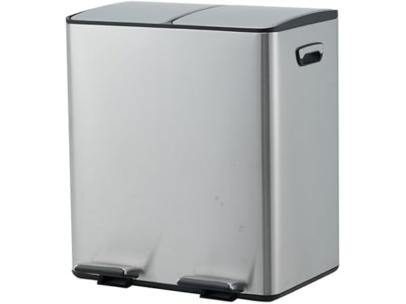 Dual Compartment Stainless Steel Kitchen Trash Can 40L (2 x 20L) Silver