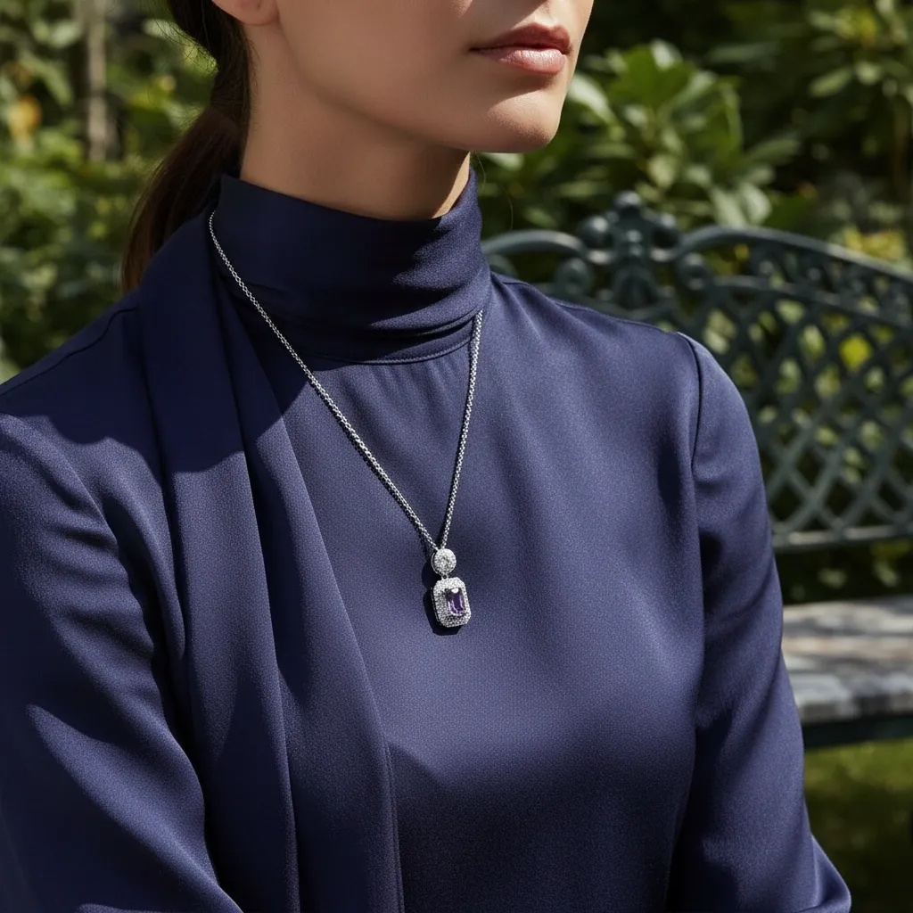 Violet Emerald Cut Diamond Necklace - Gallery 7