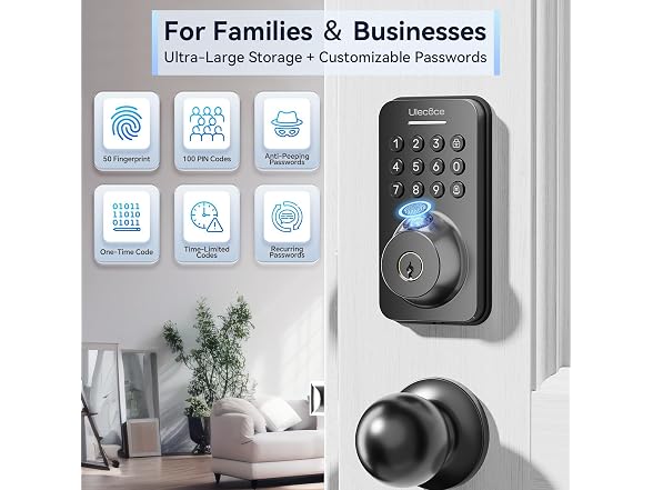 Ulecoce Keyless Entry Door Lock Black