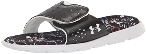 Under Armour girls Ignite Pro Graphic Slide Sandal, (001) Black/White/White, 12 Little Kid US