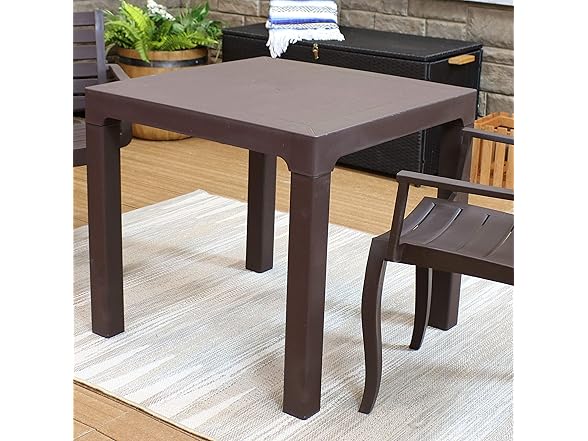 Sunnydaze 31-Inch Square Plastic Indoor/Outdoor Dining Table - Brown