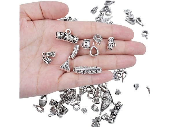Tibetan Silver Mixed Bail Tube Beads