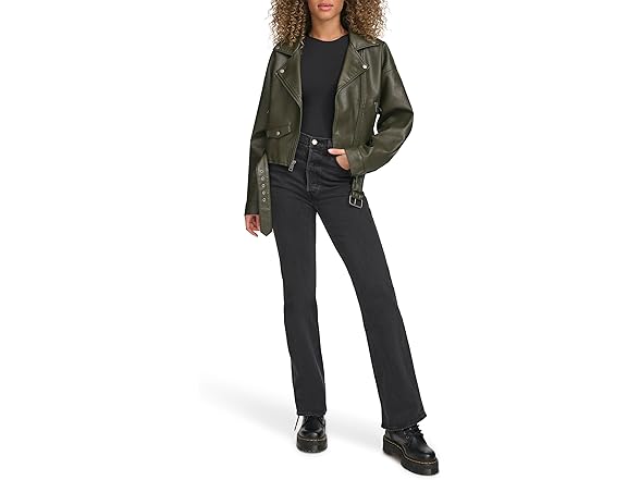 Levis Womens Faux Leather Cropped Moto Jacket