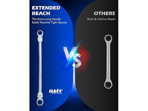 OMT 6Pc Metric Extra Long Flex-Head Ratcheting Wrench Set