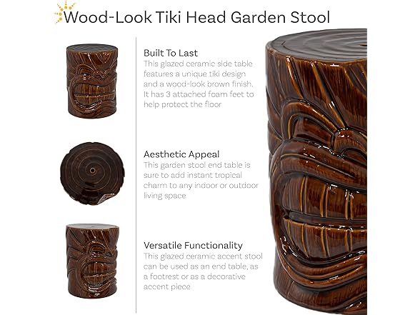 Sunnydaze Tropical Tiki Head Ceramic Garden Side Table