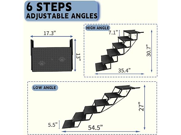 YACONA dog steps for car 6 steps Black