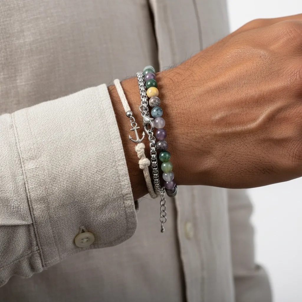Mens Chain & Beaded Bracelet Set - Gallery 14