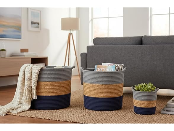 J&V TEXTILES Cotton Rope Basket 3Pc Set