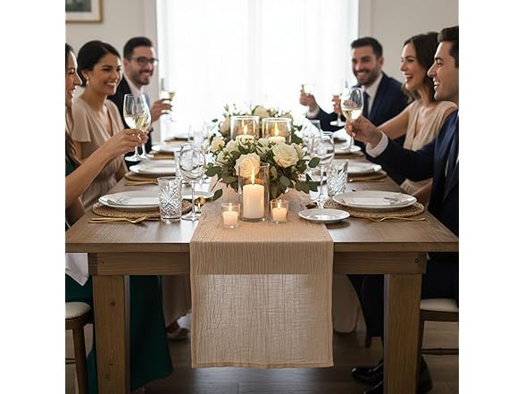 Tan Gauze Table Runners, 3 Piece