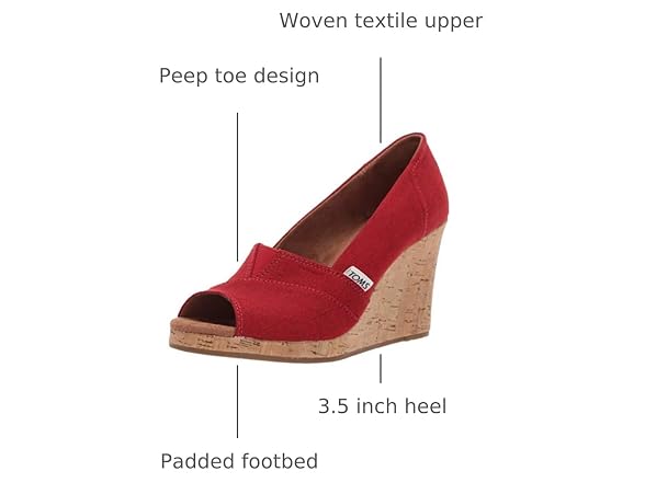 TOMS Women's Classic Wedge Espadrille Sandal, Red Crosshatch Jacquard, 5