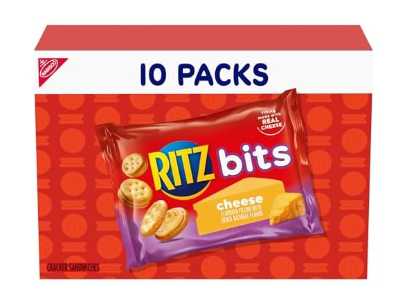 RITZ Bits Cheese Sandwich Crackers, 10 Snack Packs