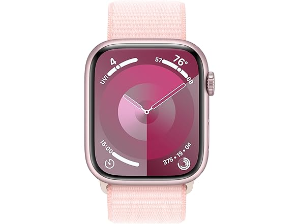Apple Watch Series 9 [GPS 45mm] Smartwatch with Pink Aluminum Case with Pink Sport Loop. Fitness Tracker, Blood Oxygen & ECG Apps, Always-On Retina Display, Carbon Neutral (Open Box)
