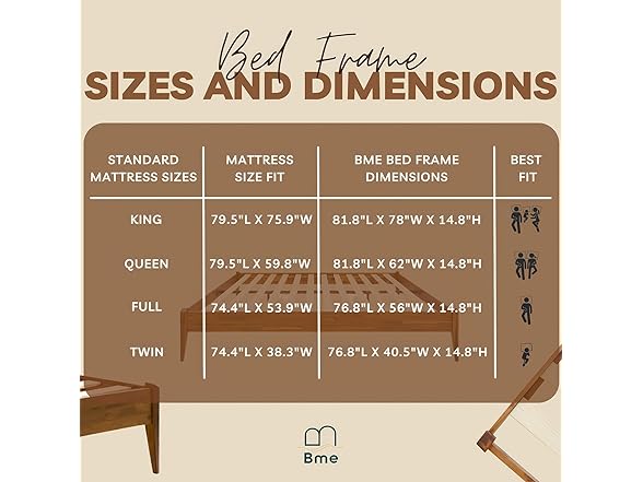 Bme Dinkee King Bed Frame Wood 15 Inch