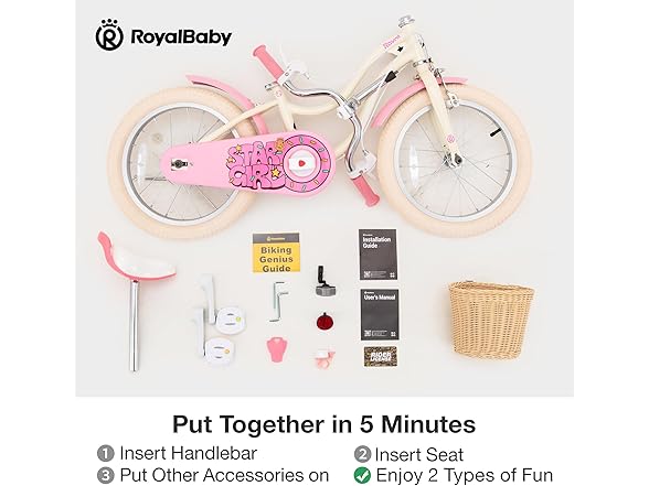 RoyalBaby Girls Bike EZ Kids Bike 18 Inch Cream Pink