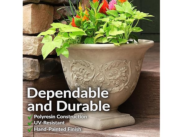 Sunnydaze 16-Inch Darcy Round Plant Pot 2 Pack - Beige