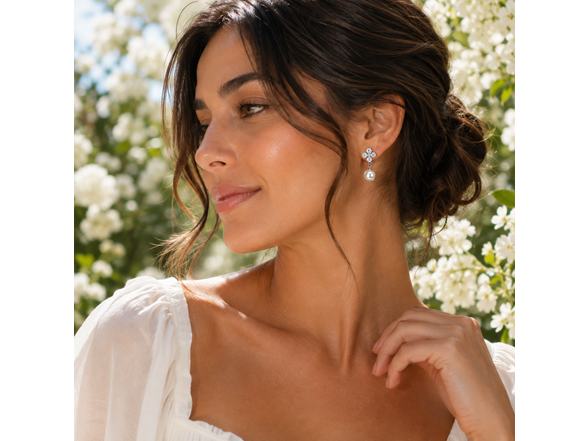 Saffron S/S Silver Tone Drop Earrings with Cubic Zirconia and Pearl