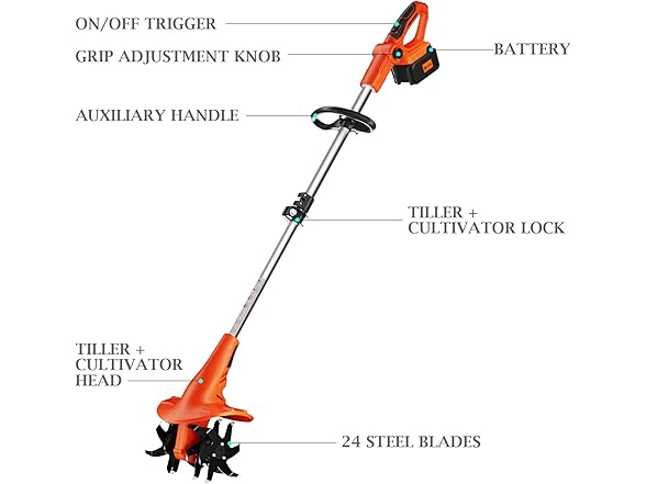 Ukoke CT1940 Cordless Tiller Cultivator 40V