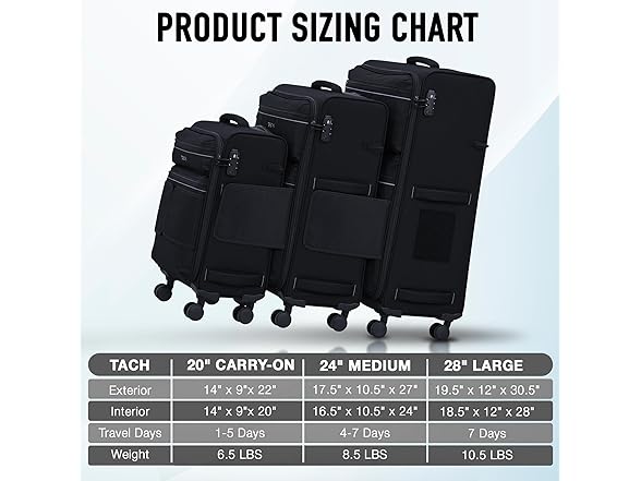 TACH LITE Samba Softside 3Pc Luggage Set 20", 24", 28"