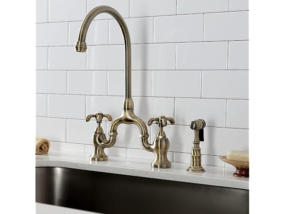 Kingston KS7793TXBS Bridge Kitchen Faucet w Sprayer