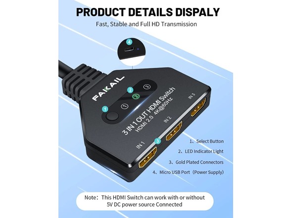 4K HDMI Switch 3 in 1 Out 3 Port HDMI