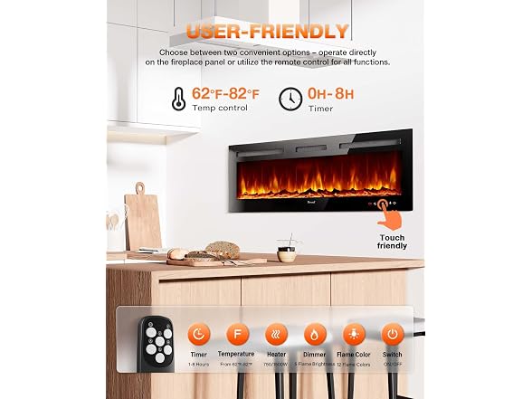 Electric Realistic Fireplace Heater 60In 750-1500W