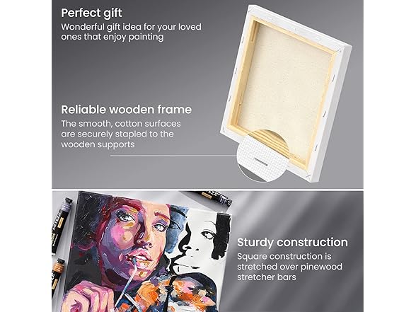ARTEZA Stretched Canvas, 8 x 8 Inches, Pack of 12