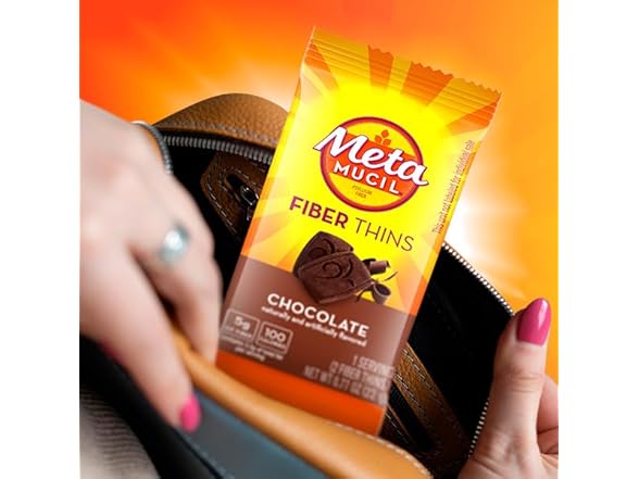 Metamucil Fiber Thins, Psyllium Husk Fiber Supplement, Digestive Health Support and Satisfy Hunger, Chocolate Flavored, 12 Servings - Gallery 4