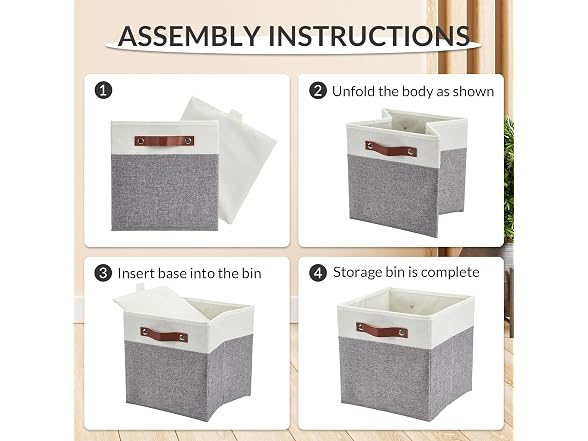 PrecisionAuto 13x13 Storage Cube Bins Set of 6, Beige/White