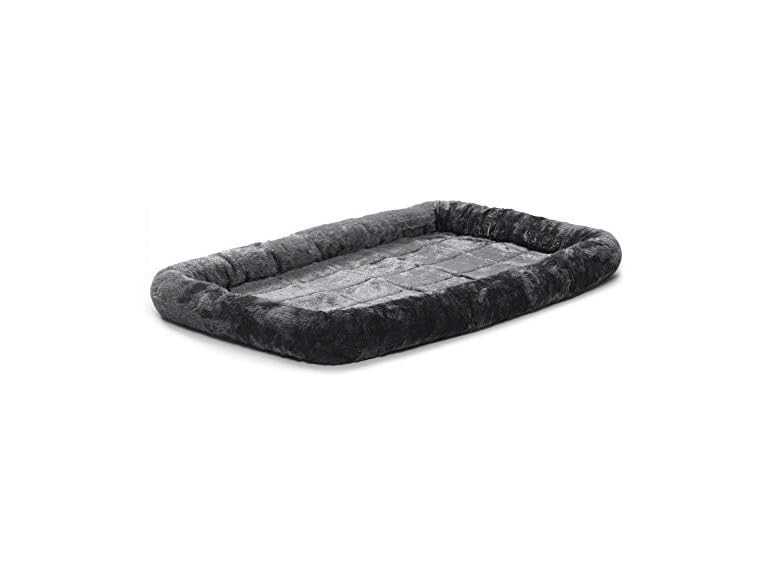 New World Dog Bed – Gray Faux Fur Bolster, Ultra-Soft and Machine Washable, Fits 42-Inch Crates and Carriers, for Large Sized Breeds