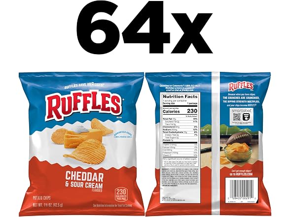 Ruffles Cheddar and Sour Cream Chips Pack of 64
