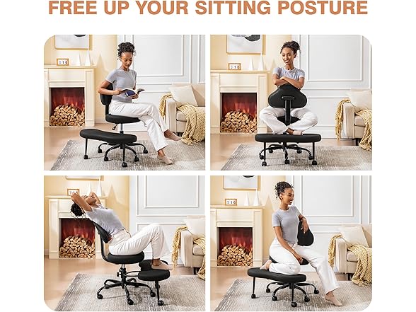 AtHope Cross Legged Office Chair, Criss Cross Desk Chair ADHD Meditation Kneeling Yoga Seat with Adjustable Height, Lumbar Support, Wider Footrest and Wheels (Black) (Open Box)