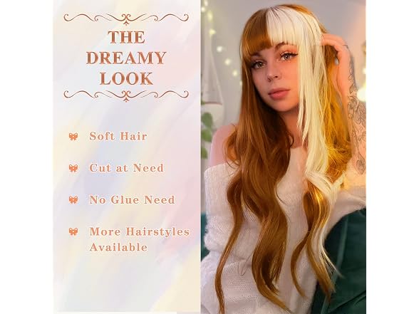 Orange Wig with Bangs Long Wavy Wigs for Women