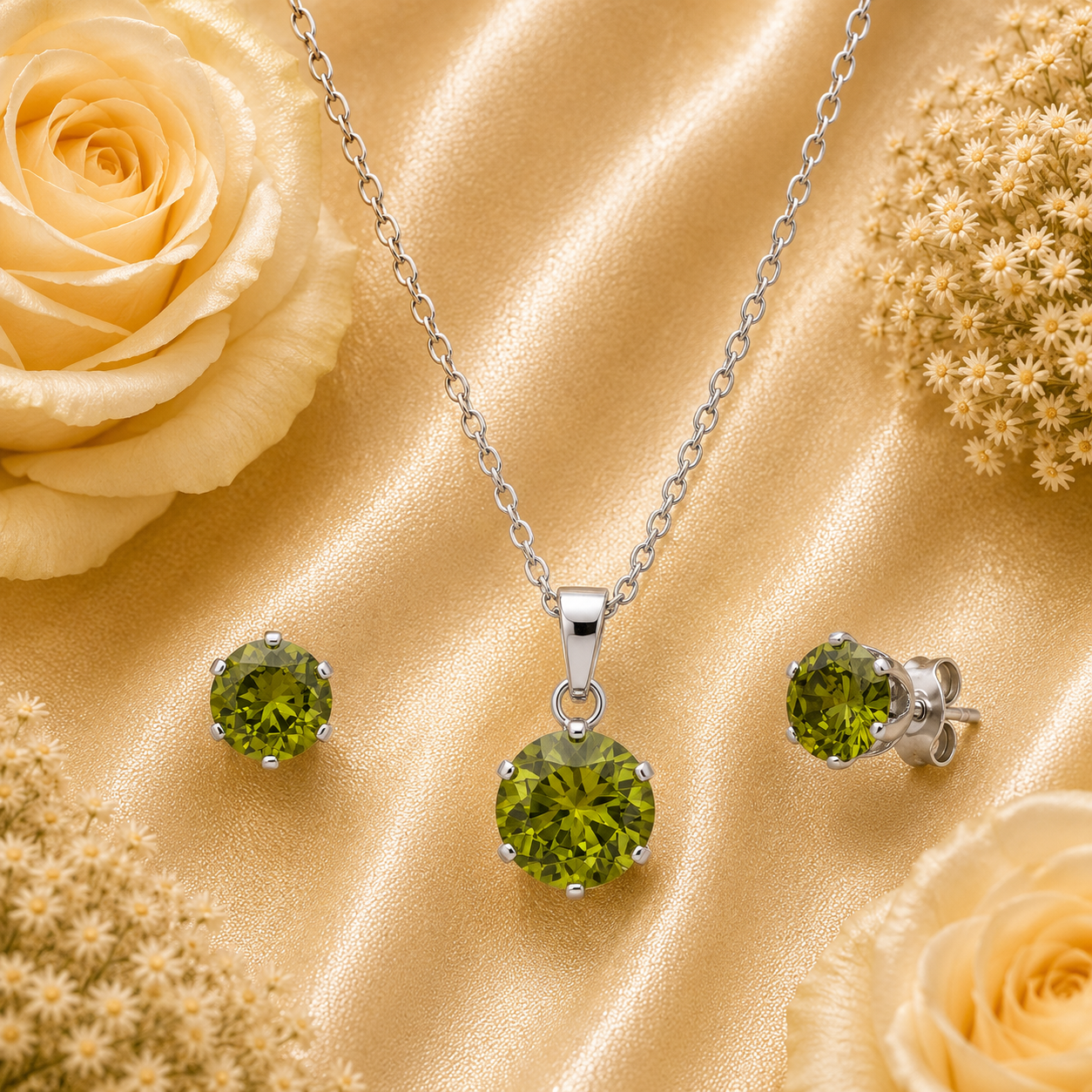 Green Stone Necklace & Earring Set - Gallery 5