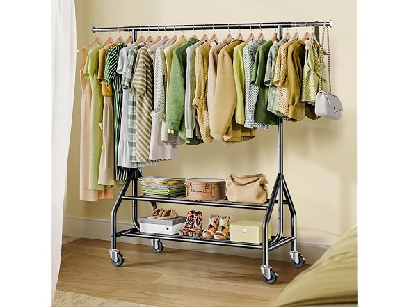 Holiwei Clothes Rack with 2 Shelves