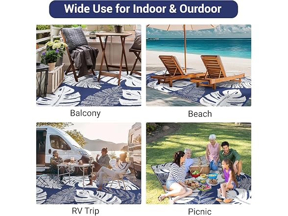 GarveeLife Outdoor Straw Rug 8x10 Blue